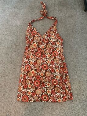 Floral Halter Sundress in Brown and Orange
